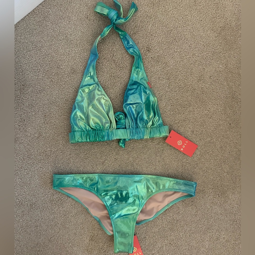 Shimmery Teal Bikini Set